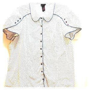 Super cute Torrid shirt white with blue polka dot